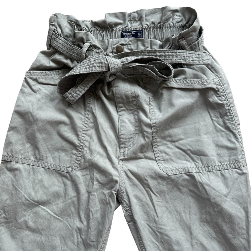 Abercrombie & Fitch Pants Womens Small Olive Taupe Green Paperbag Waist Tie Belt